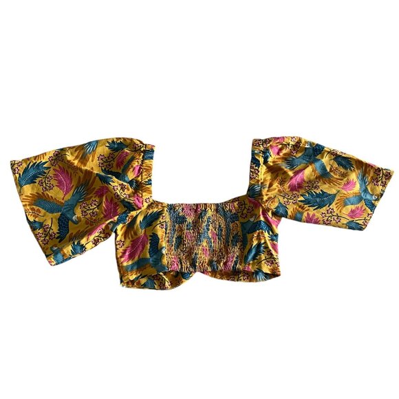 Farm Rio look alike Linen Blend Bird Print Cropped Top Size S - Picture 2 of 6